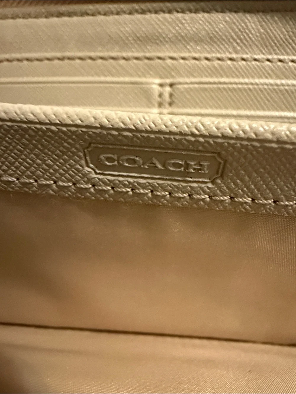 Coach Beige Taupe Leather Wallet with Bow Accent full zip